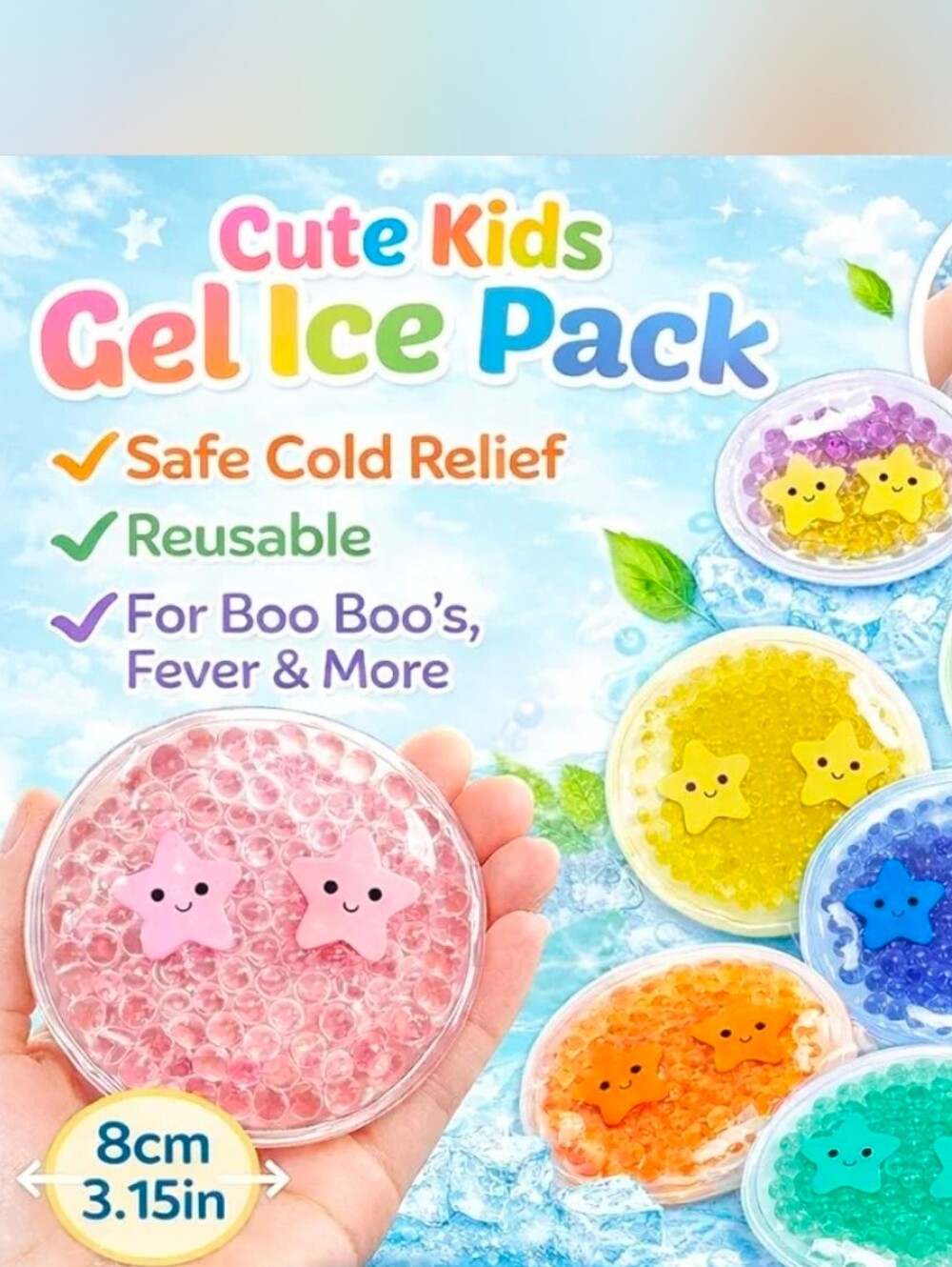 Cute Kids Gel Ice Pack - 8 Pack